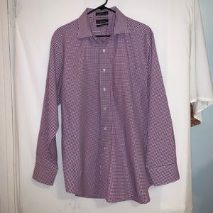 BLACK Saks Fifth Avenue Purple Checkered Button Shirt Size 17.5